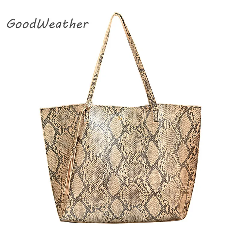 Kopen Designer Handtas Vrouwen Tas Snake Gedrukt Schoudertas Fringe Schoudertassen Grote Capaciteit Tote Vrouwelijke Grote Vrouw Lederen Handtas