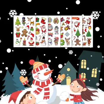 

6 Sheets Waterproof Tattoo Sticker Christmas Snowman Deer Tree Santa Claus Temporary Fake Tattoos
