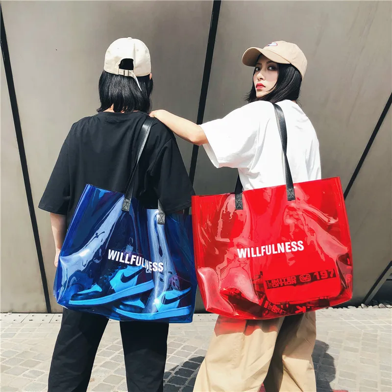 

New JIULIN high-quality beach tide cool transparent jelly shoulder women bags lady handbag shopper bag