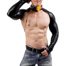 Мужские нагрудные ремни Бодибилдинг топы из искусственной кожи с длинным рукавом укороченный топ мужской плечевой ремень сценический костюм Клубная одежда для геев экзотические майки