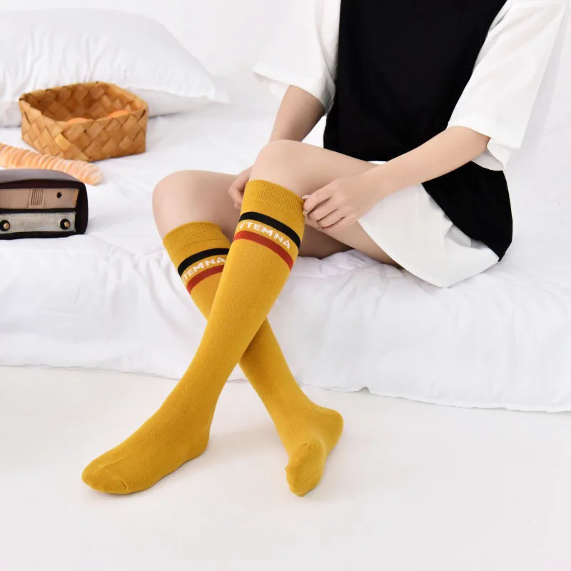 

Japanese winter warm socks fashion sports socks three bars over the knee stockings cotton women socks