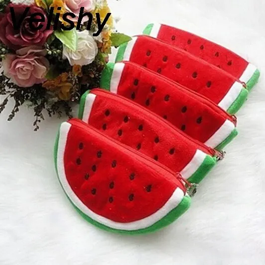 1pcs Plush Popular Coin Purses Big Volume Watermelon School Kids Pen Pencil Bag Case Red Watermelon Coin Bags Fruit Wallet