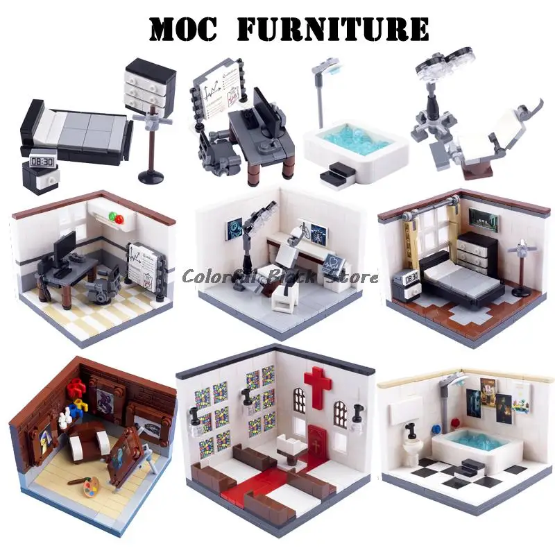 MOC Home Furnishing Interior Decoration Make A Home Street View City Building Block Accessories Decorations Kid  Toy Puzzle Gift
