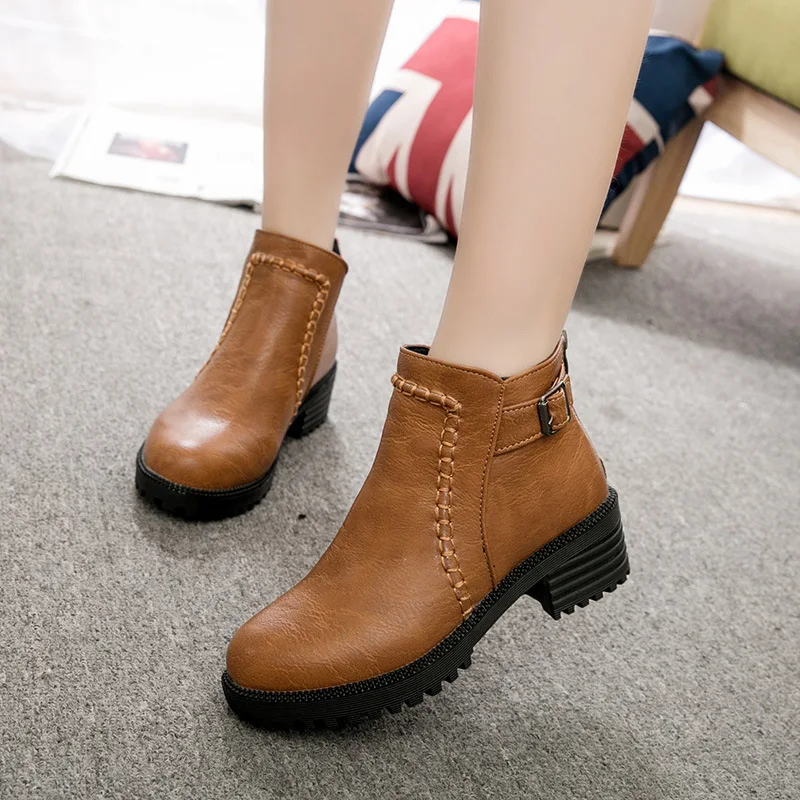 

Odinokov 2019 New Autumn Winter Women Boots High Quality Solid European Ladies Mother Shoes Pu Fashion Flat With Boots 35-43
