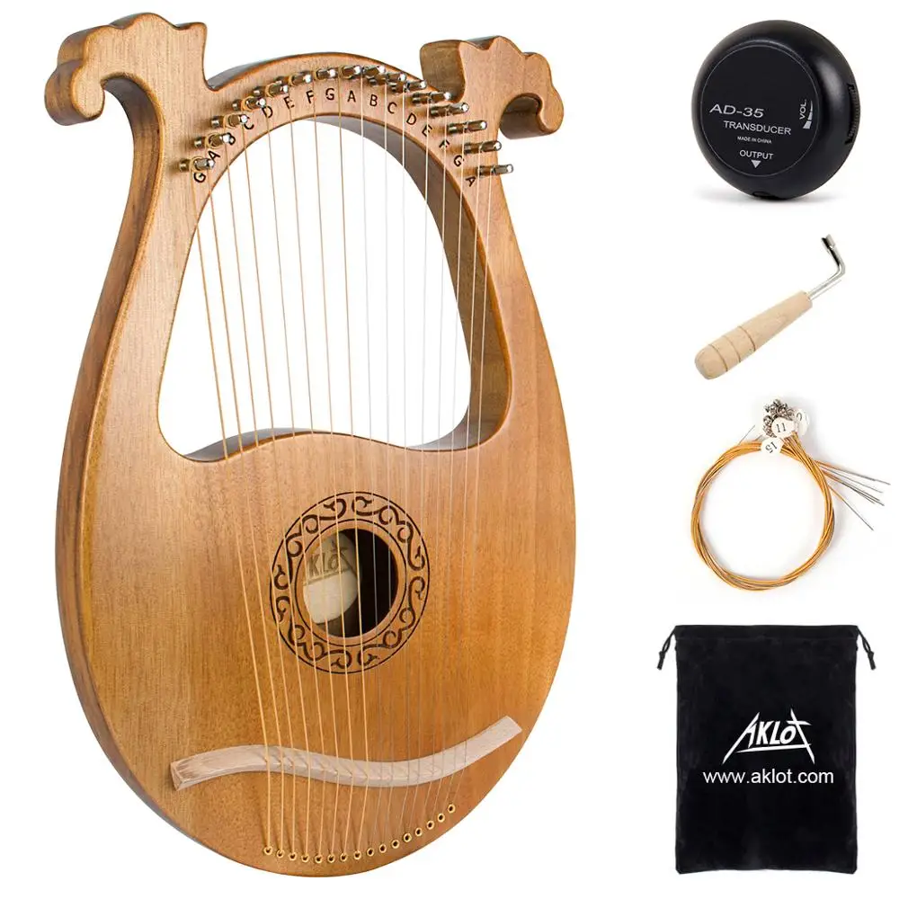 AKLOT Lyre Harp 16 String Cute Deer Head Solid Red Instrument w/тюнинг гаечный ключ сумка запасная струна