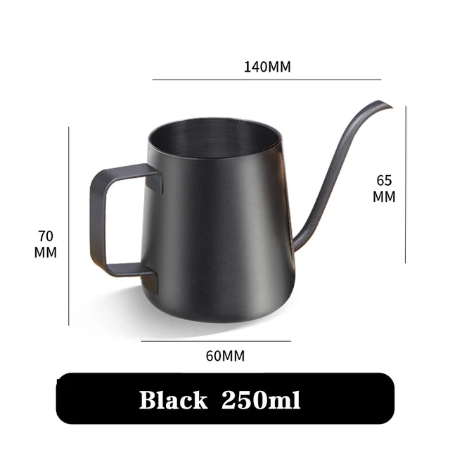Drip Kettle 350ml 600ml Hand Make Coffee Tea Pot Non-stick Coating Food Grade Stainless Steel Gooseneck Drip Kettle Thin Mouth black 250ml