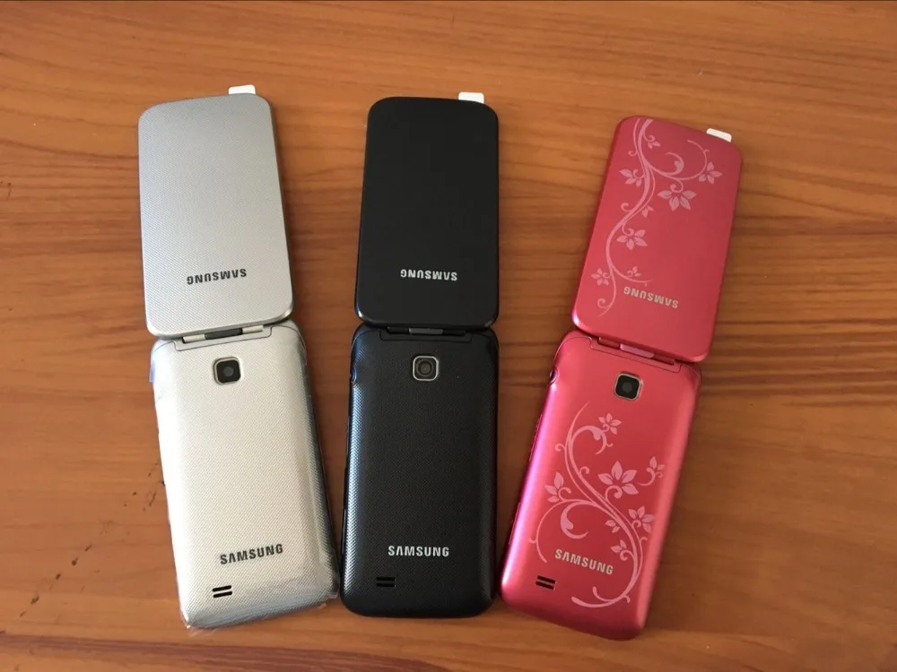 Разблокированный samsung C3520 Флип Мобильный телефон 1.3MP черный/серебристый/розовый цвет 2," Bluetooth Цветочная версия