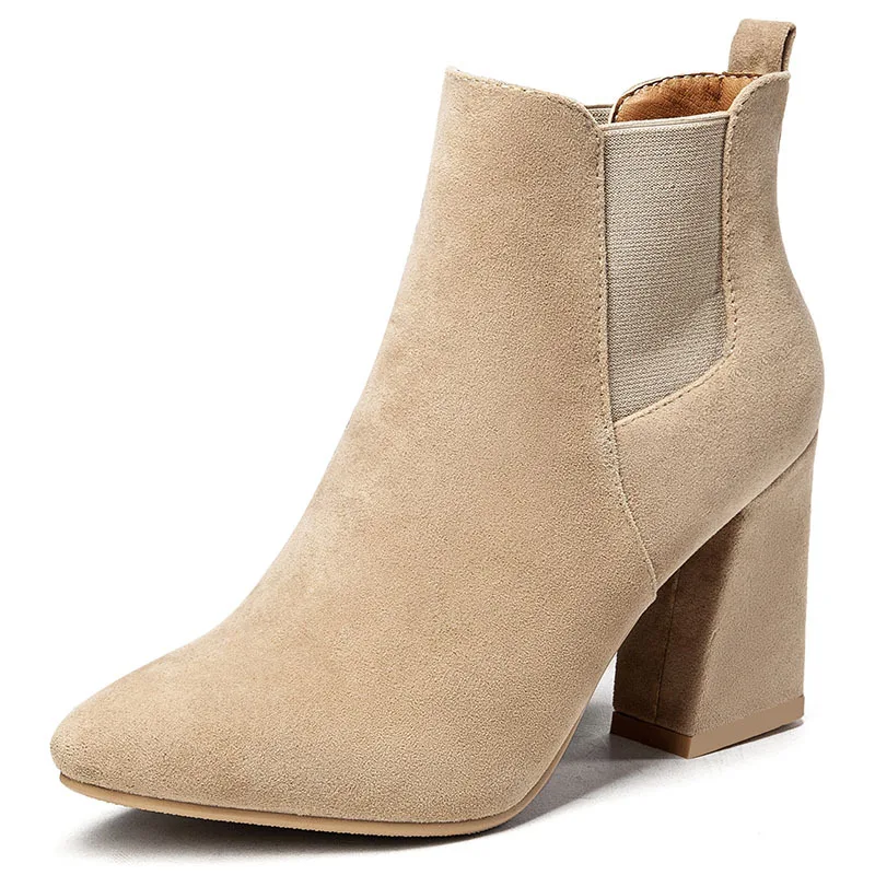 

Chunky WOMEN'S High Heels Large Size Dull Polish Pu Elastic Band Women's Pointed-Toe WOMEN'S Shoes Autumn And Winter Simple Mart