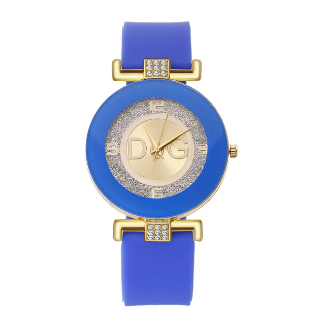 High Quality Dqg Brand Simple Crystal Fashion Quartz Female Watch Black Design Silicone Strap Large Dial Creative Fashion blue