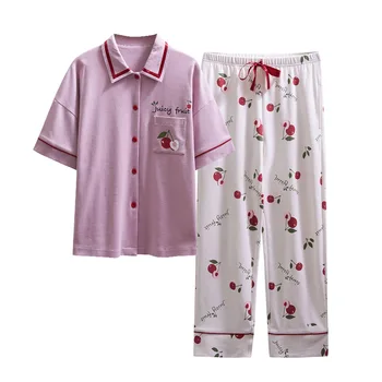 

Cherry womens pajamas set 2 in 1 2019 new arrival home clothes plus size xxxl cute shorts women sexy nightwear PHOENTIN FG002