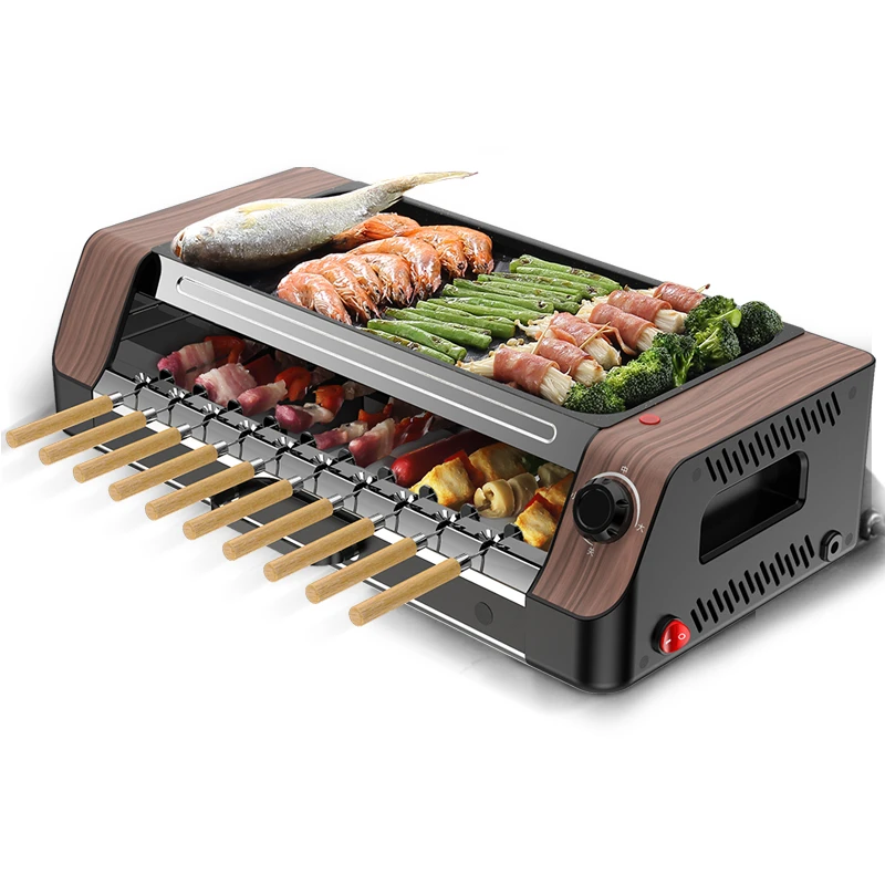 Máquina de barbacoa eléctrica, brochetas giratorias automáticas, sin humo, para carne a la parrilla, doble capa, 1800W de y planchas eléctricas| - AliExpress