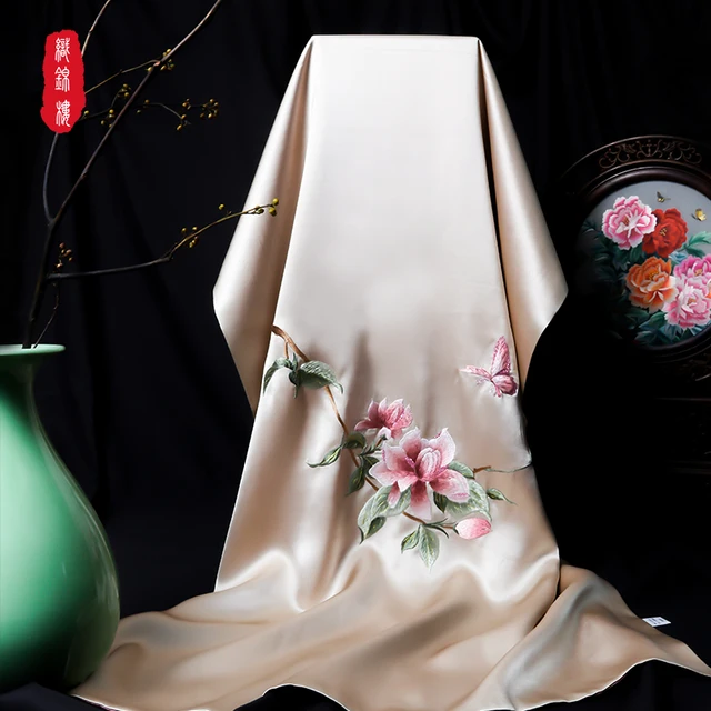 Kínai Kézi Nagykövetség Selyem Sál Hímzés Kendő Suzhou Béka Csat Ajándék Műalkotások - Image 3
