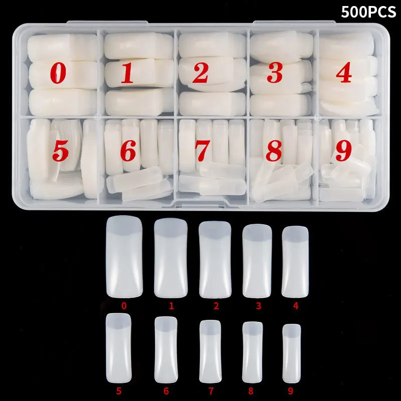 500Pcs with Box 100 шт натуральные накладные ногти, половинное покрытие, накладные французские ногти, акриловый гель, УФ-инструменты, коробка, посылка, дизайн ногтей, салонный маникюр - Цвет: 500Pcs with Box