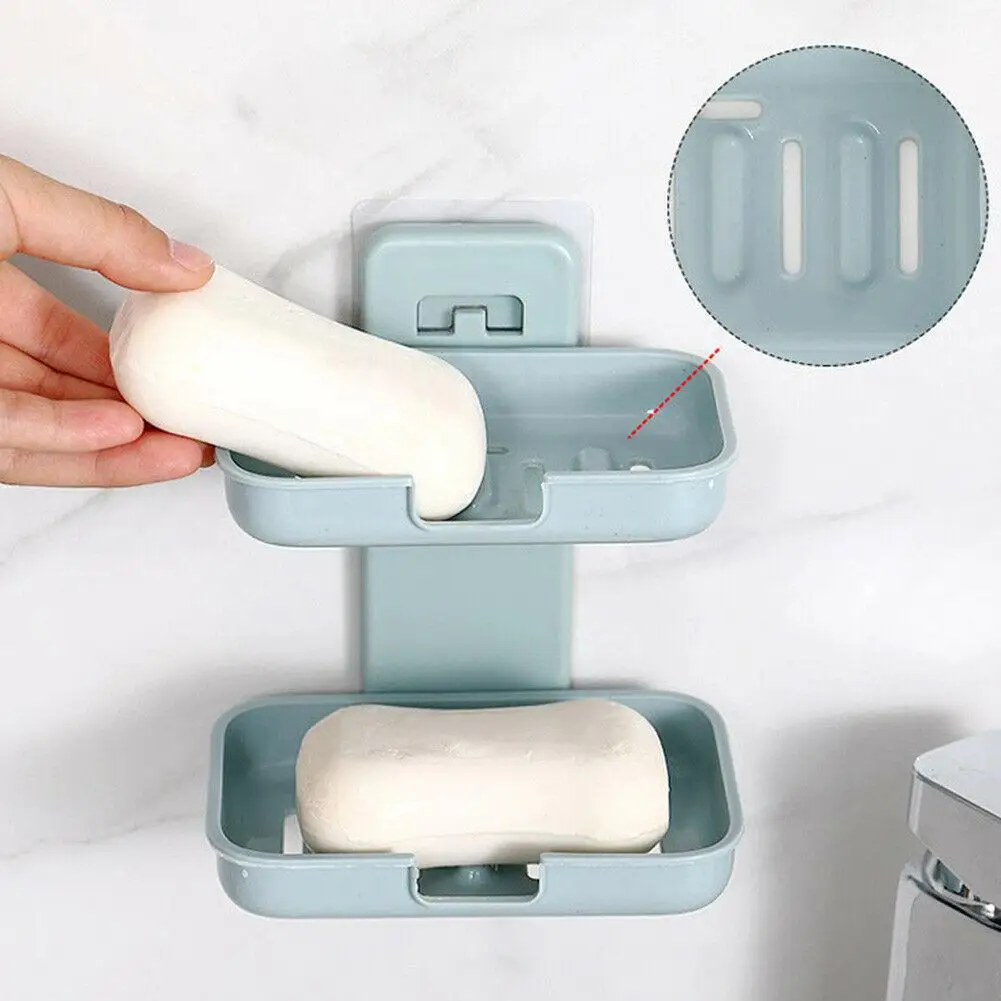 Double Layers Soap Box Kitchen Tools Bathroom Accessories Strong Sucker Soapbox Soap Draining Holder soap dishes bunk water 40P