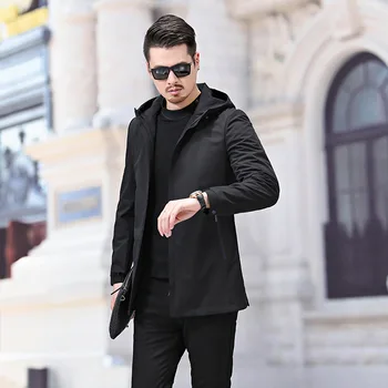 

Autumn Style Men Lian Cap Windbreaker Medium Length Money Plus Fat plus Size Fat Man Large Size Coat Loose Fat Top Thin