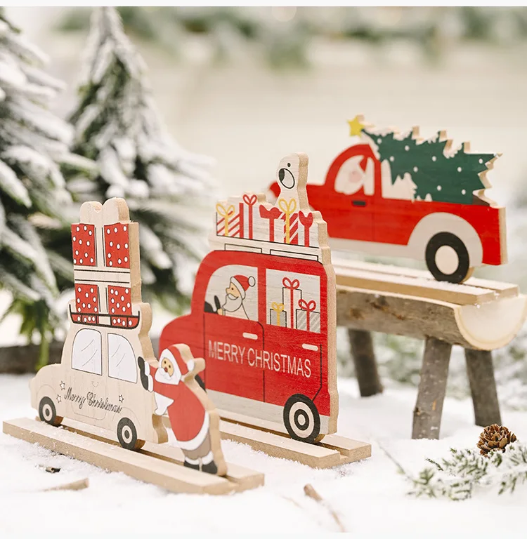 Nouvelles décorations de voiture en bois de noël, ornements d