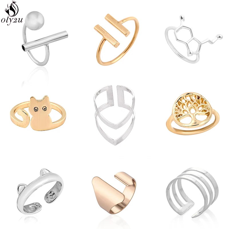 Bohemian Tree of Life Rings for Women Punk Chemical Geometric Ring Minimalist T Bar Finger Adjustable Anel Mujer Wholesale | Украшения и