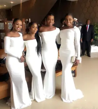 

African New Elegant Off Shoulder Mermaid Bridesmaid Dresses Black Girls Floor Length Long Sleeves Maid of Honor Prom Party Gowns