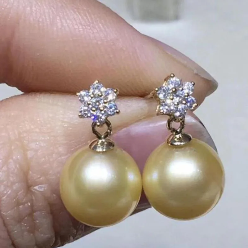 Элегантные 10-11 мм Южное море круглые серьги с золотым жемчугом 14k