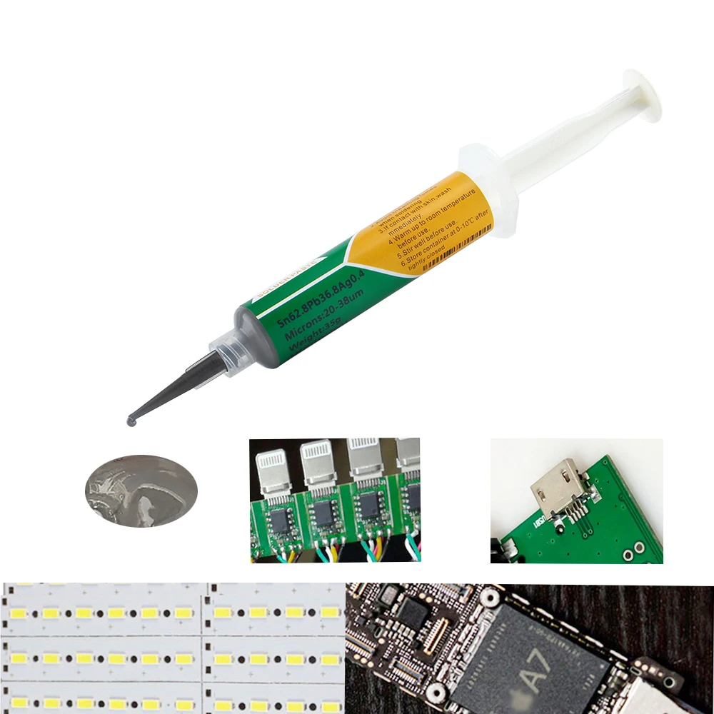 Needle tube solder paste sn62.8pb36.8ag0.4 melting point 181 ℃ SMD welding SMT patch maintenance mobile  components solder paste