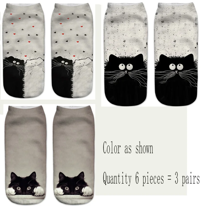 3D Трехмерная печать животных, котов, носки Забавные милые модные смешные носки Харадзюку, рисунок кота, различные выразительные носки - Цвет: Style as shown
