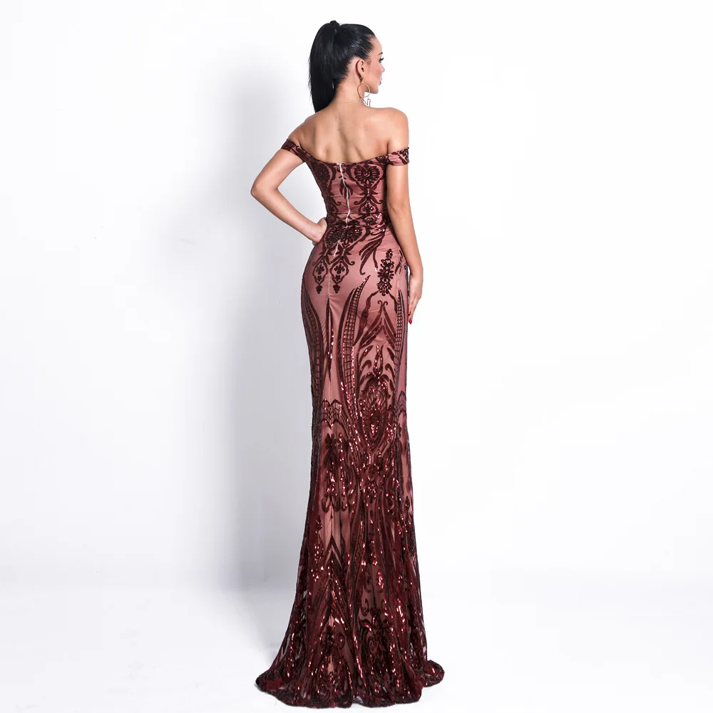 2019 Women Dress Sexy Bra Off Shoulder Dresses Female Backless Sequin Elegant Maxi Party Reflective Dress Vestdios (5)
