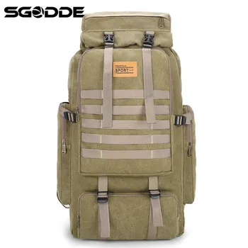 

SGODDE 80L Canvas Climbing Backpack Waterproof Travel Bag Hiking Climbing Rucksack Camping Hiking Hunting Fishing Trekking Bag