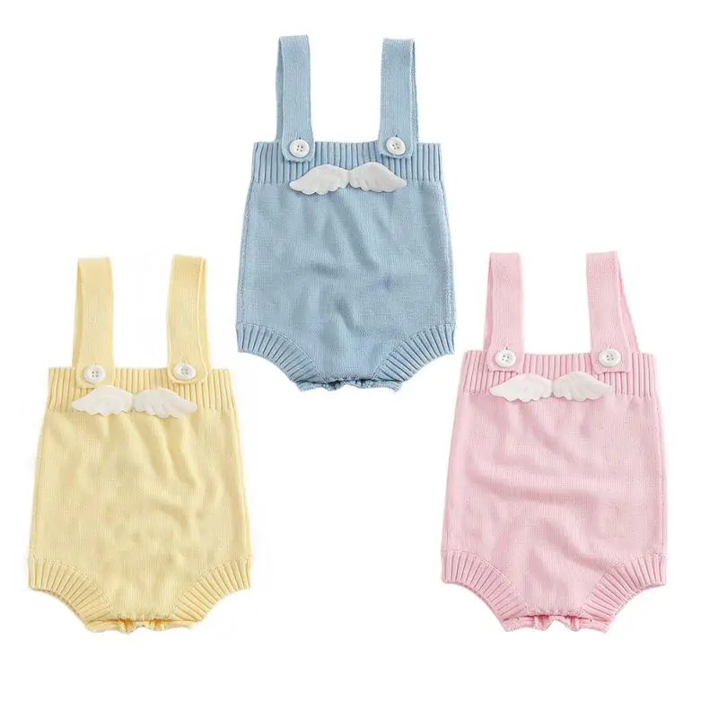 Winter Knitted Romper Baby Girl Boy Sleeveless Warm Cute Wings Design Strap Newborn Outfits