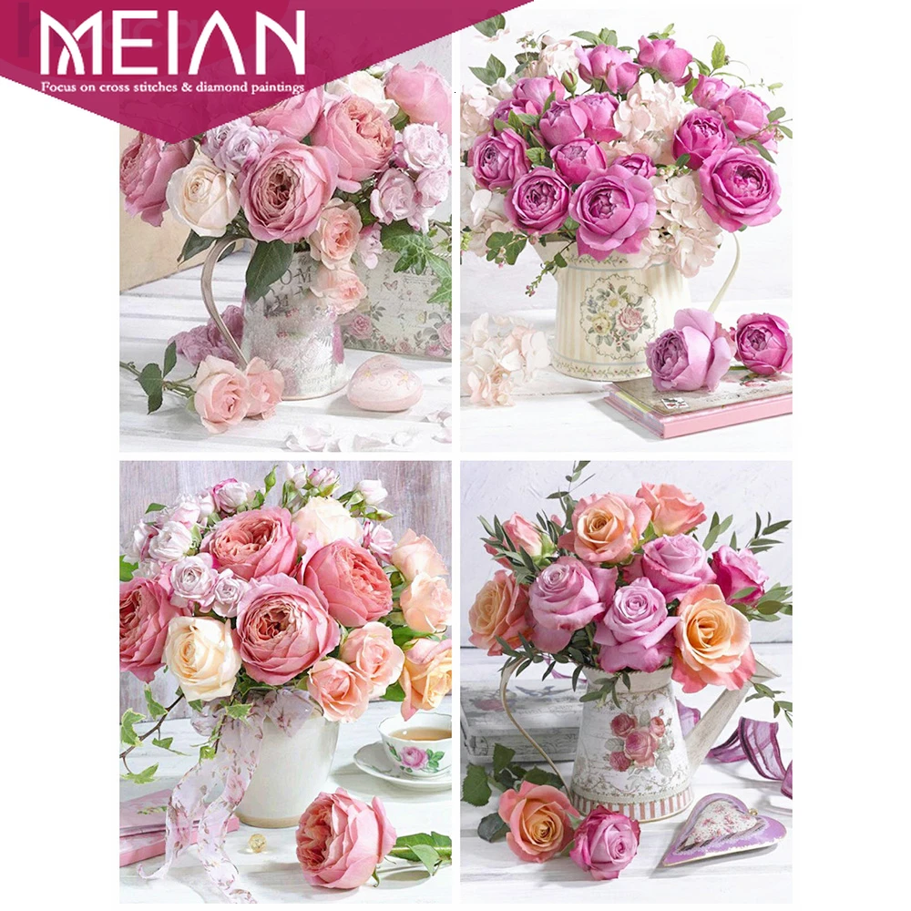 Алмазная 5d картина Meian Flower с розовыми розами Набор для вышивки стразами сделай