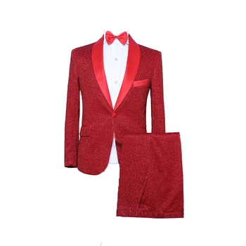

Red Wedding Suit Dress Fashion Leisure Men Suits Blazer Groom Groomsmen Gala Casual Suit 2 Pieces (jacket+pants)