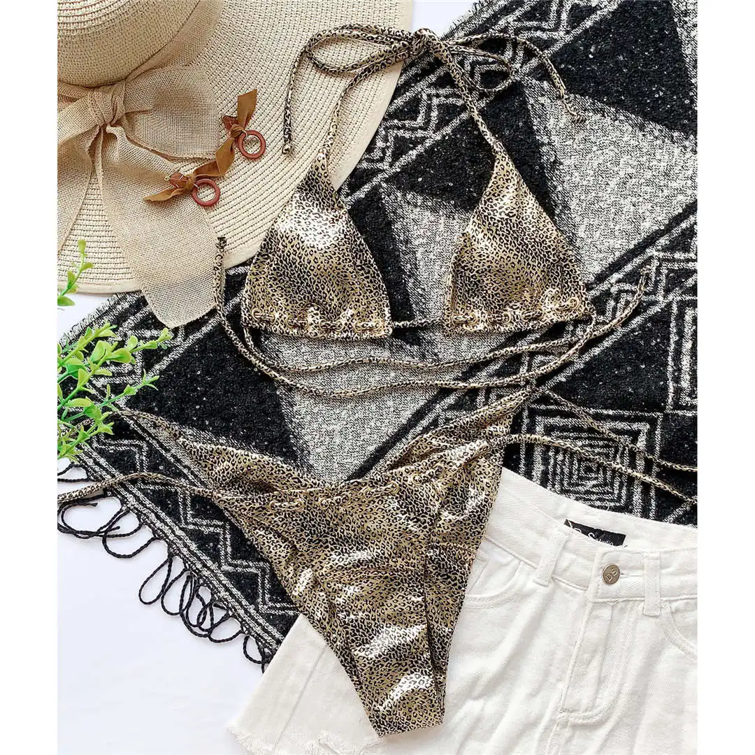 2020 Halter Leopard Bikini Women Swimwear Female Swimsuit Two-pieces Bikini set Brazilian Bather Bathing Suit Swim Lady V2452