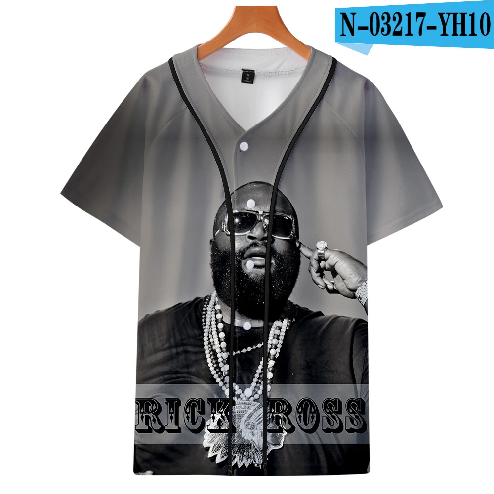 Rick Ross забавная бейсбольная рубашка с 3D принтом для мужчин летняя приталенная бейсбольная рубашка с коротким рукавом для мужчин Harajuku Хип Хоп Топ рубашка - Цвет: one
