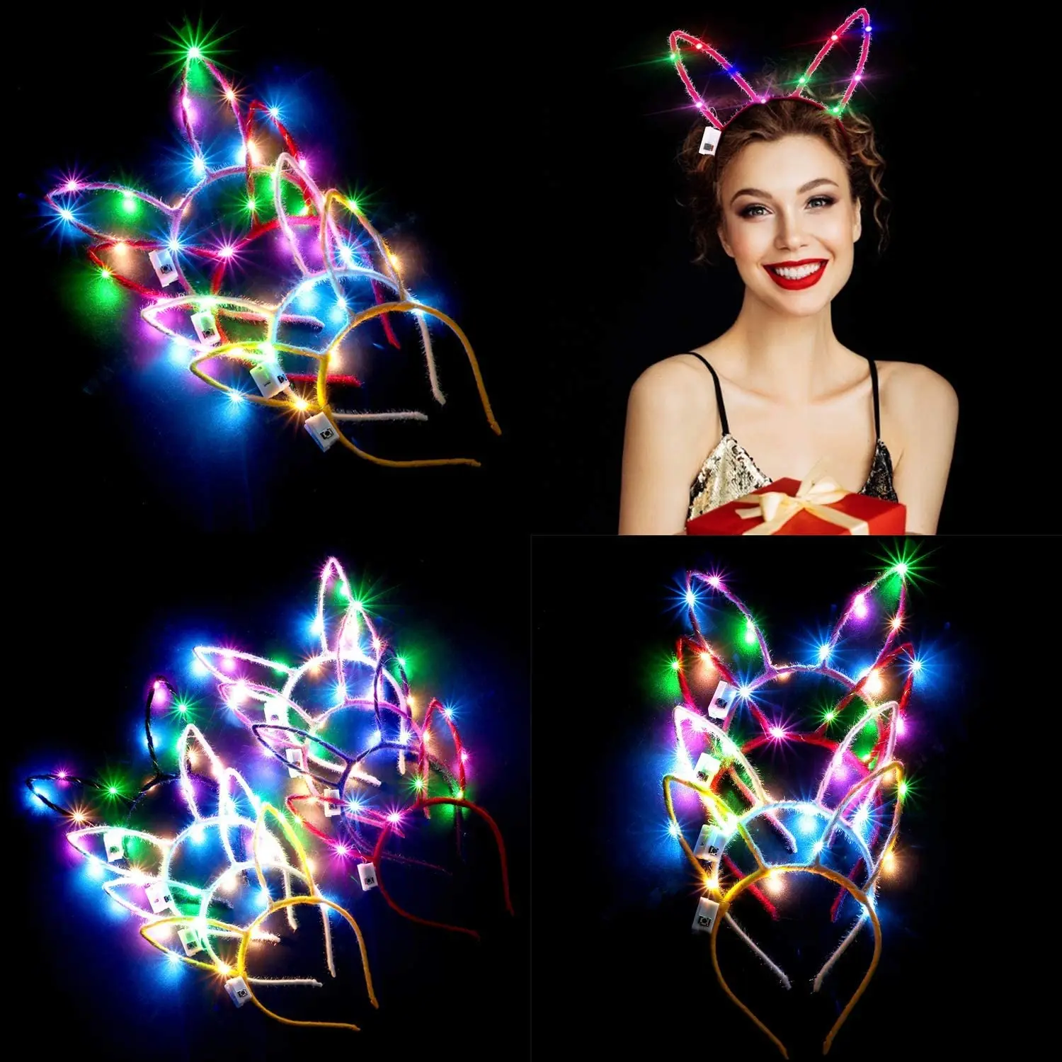 

10Pcs Light Up Rabbit Ears LED Headband, Bunny Ears Flashing Headbands Hair Hoop Halloween Christmas Decor Hair Accessories