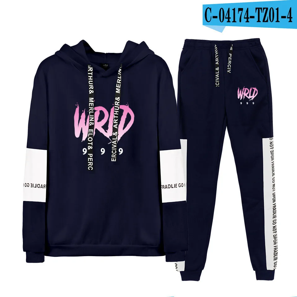 Juce Wrld Толстовка 2 шт. наборы спортивный костюм пара одежда осень зима Juce Wrld толстовки Толстовка+ шнурок брюки для бега - Цвет: navy