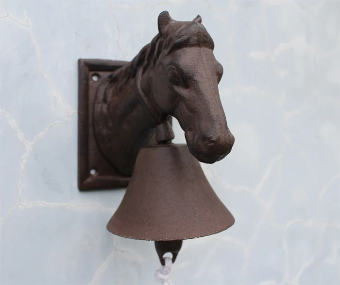 Чугунная голова лошади дверной звонок кантри коричневый домик ферма Патио Сад сарай обеденный звонок Настенный декор из металла животное