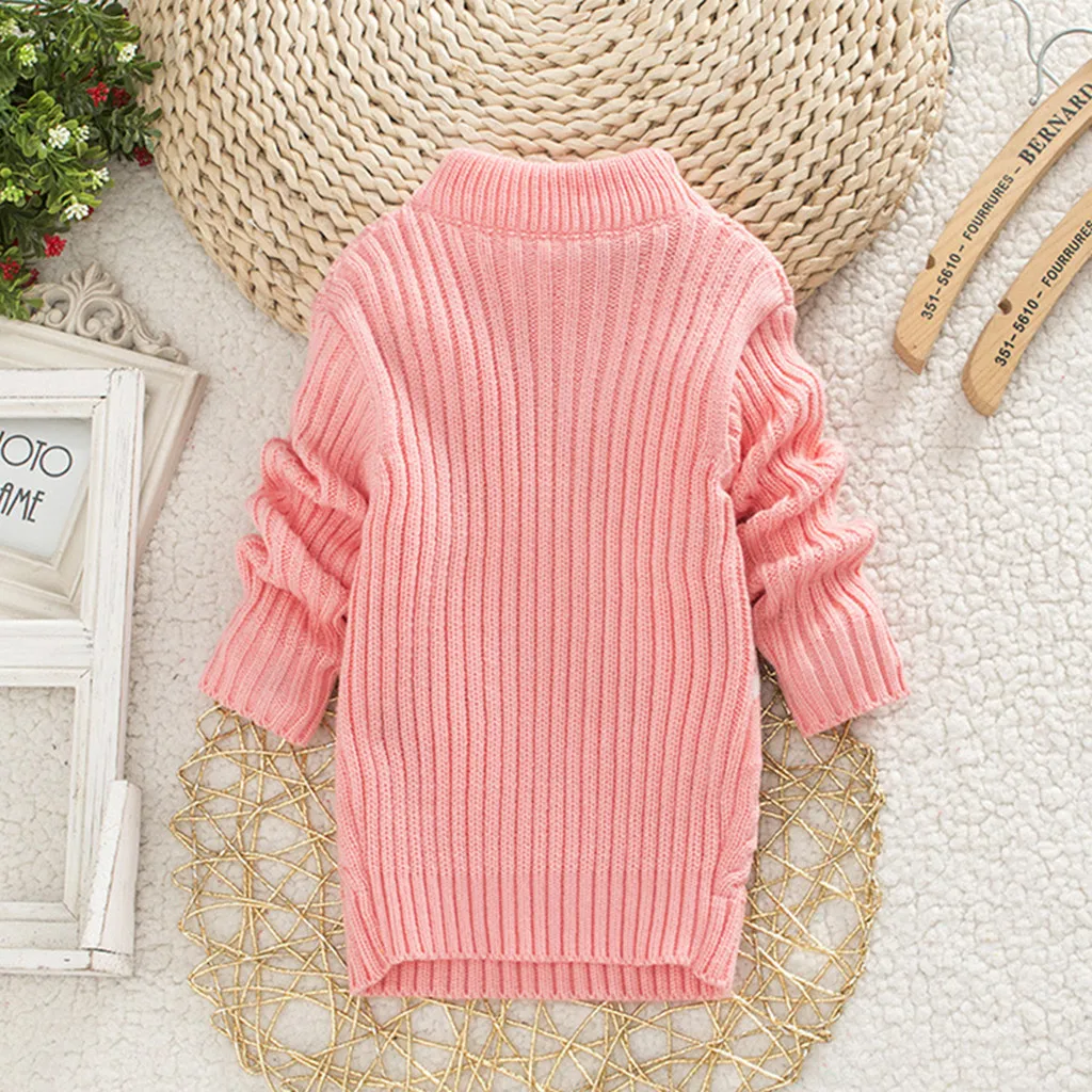 Теплый свитер с рождественским оленем для маленьких девочек, вязаная футболка «кроше», осенняя одежда, вязаные пуловеры с высоким воротником для детей