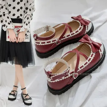 

Girl Kawaii Princess Lolita Party Single Leather Shoes Women Anime Cosplay Sweet School Academy Gothic Lace Bow Round Head Shoes
