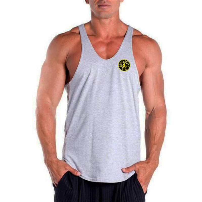 Тренировочный бренд для тренажерного зала мужская майка спортивная майка рубашка Стрингер Одежда майки для бодибилдинга фитнес жилет Мышцы без рукавов - Цвет: Серый