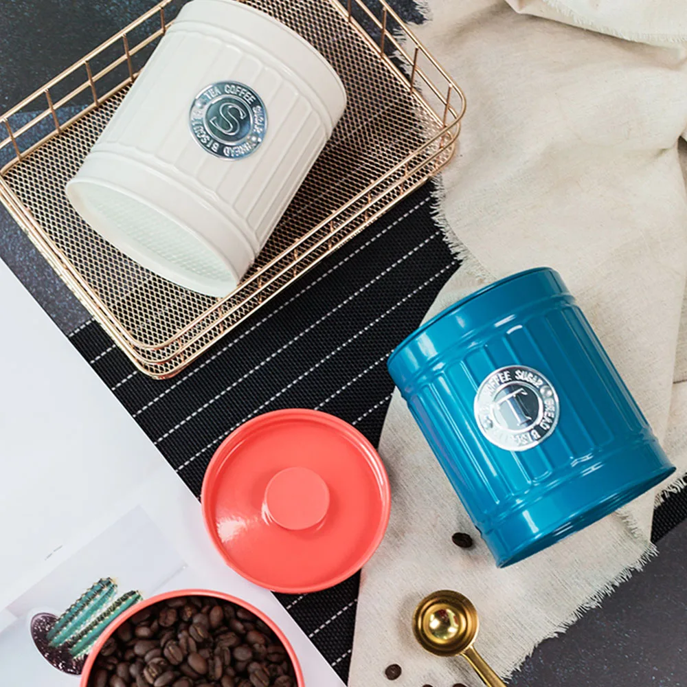 Nordic Metal Storage Jars Tea Can Coffee Sugar Sealed Iron Box Simple Milk Powder Sealing Container Kitchen Grain Organizer