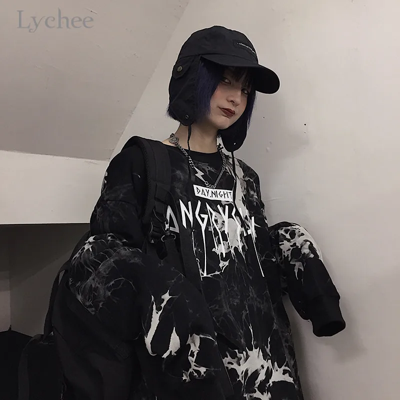 Lychee Harajuku, Женская толстовка с галстуком и надписью, весенне-осенние дамские свитшоты, повседневные свободные женские пуловеры с вырезом лодочкой
