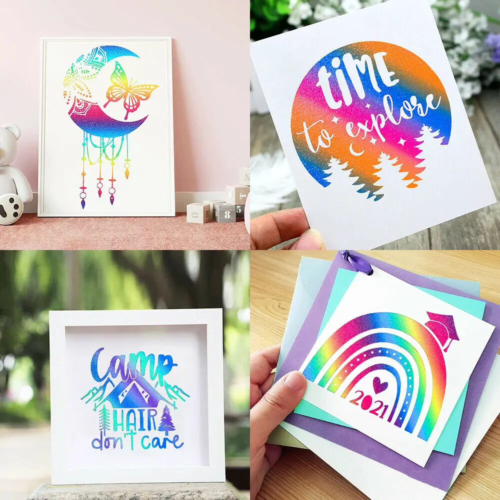 Sparkle Multicolor Rainbow Permanent Vinyl Sheet Selfadhesive Craft Sign Making Waterproof Sticker Cup/Glass Decal Xmas Card DIY