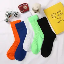 Женские однотонные хлопковые неоновые зеленые спортивные носки, неоновые оранжевые носки по щиколотку, носки для девочек, короткие зимние носки, неоновые цвета, 5 пар/лот