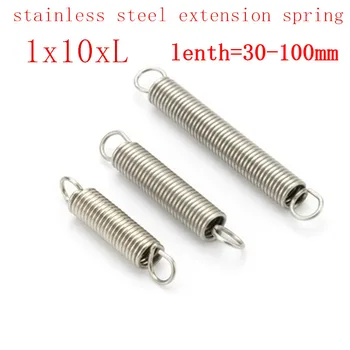 

2pcs 1.0*10*L stainless steel Tension spring with a hook extension outer dia 10mm spring length 30mm to 100mm