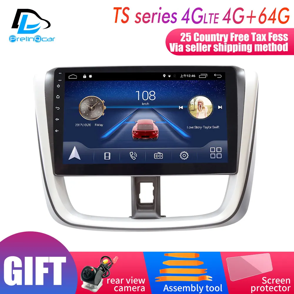 4G Lte Android 9,0 gps Мультимедийная навигационная система для Toyota Vios YARiS L- лет автомобильный dvd-плеер Подушка подголовник радио