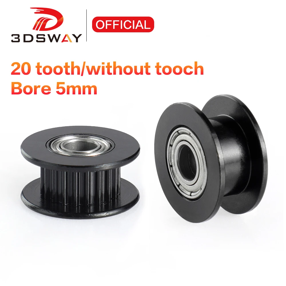 

3DSWAY 2GT 20 Teeth Synchronous Wheel Idler Pulley Bore 5mm with Bearings Black GT2 Timing belt Width 6MM for I3 Ender 3 CR10