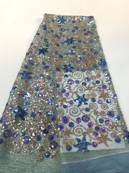 

luxury material African net lace fabric nice French tulle fabric with sequins for clothing PAN499(5yards/lot)