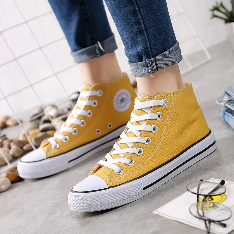 yellow Лидер продаж; Мужская парусиновая обувь; женская модная Повседневная дышащая обувь; 13 цветов; мужские высокие кроссовки; мужские OEING - Color: yellow
