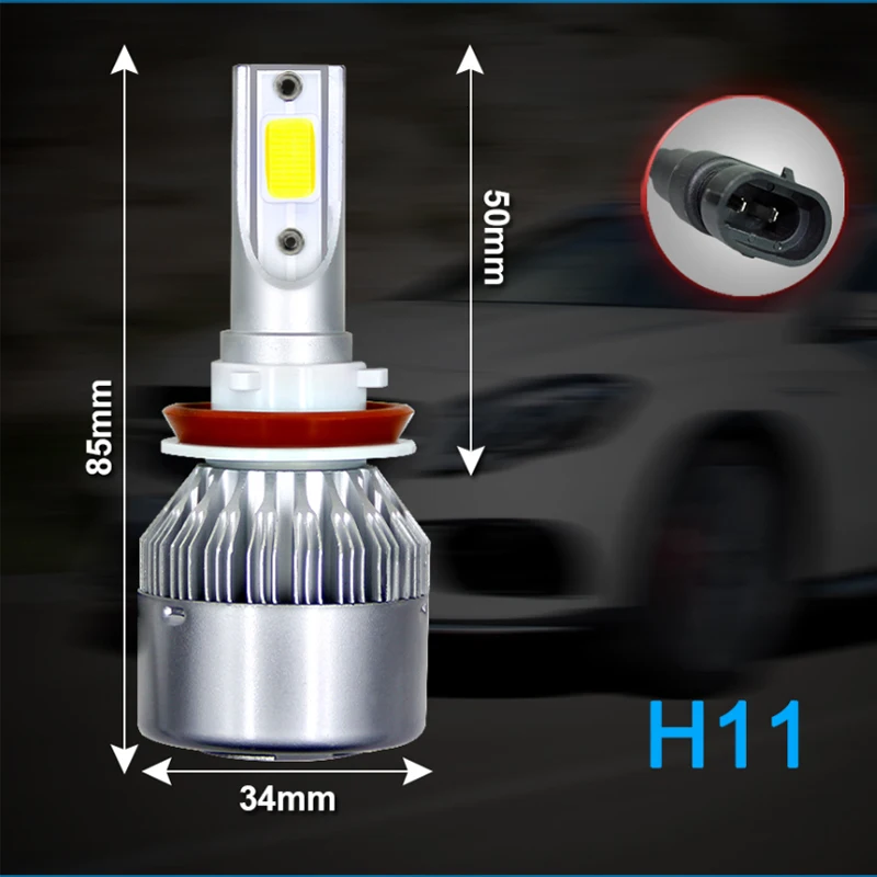 10 шт. 72 Вт COB H7 H1 H4 H3 H11 H8 H9 9005 9006 9007 9012 880 C6 Фары Светильник Золотой автомобилей головной светильник лампы 6000K Светодиодные лампы 12V 24V