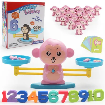 Math Match Game Board Toys Monkey Digital Balance Scale Toy Kids Educational Toy Addition Subtraction Math Toys Christmas Gift - Цвет: Pink Monkey No Box