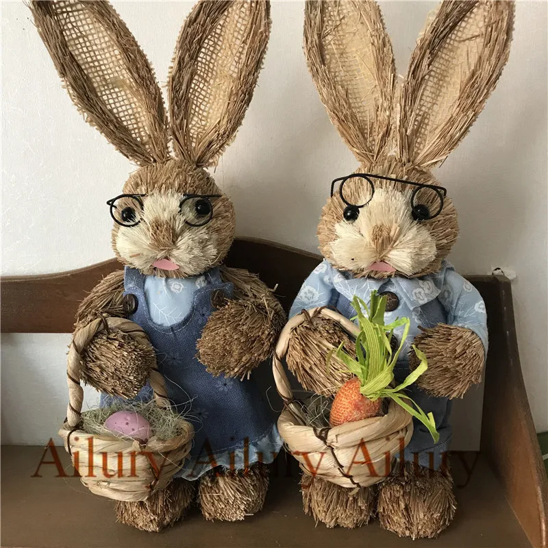 

45%off,H33cm,cute Greeting Easter rabbit,Desktop bunny series straw handicraft,the pastoral,idyllic,wedding decoration